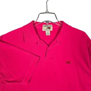Perlis Polo Shirt Mens L Pink Crawfish Logo Pique Golf Preppy Peruvian Cotton